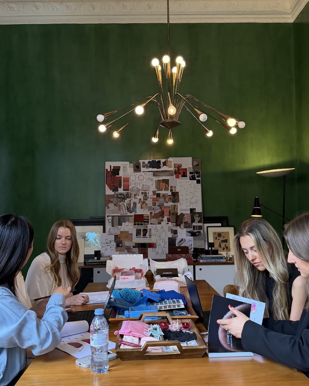 The film day: the team around a table in the green room