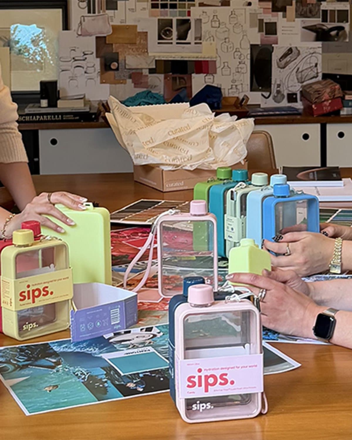 Sips props laid out on the table