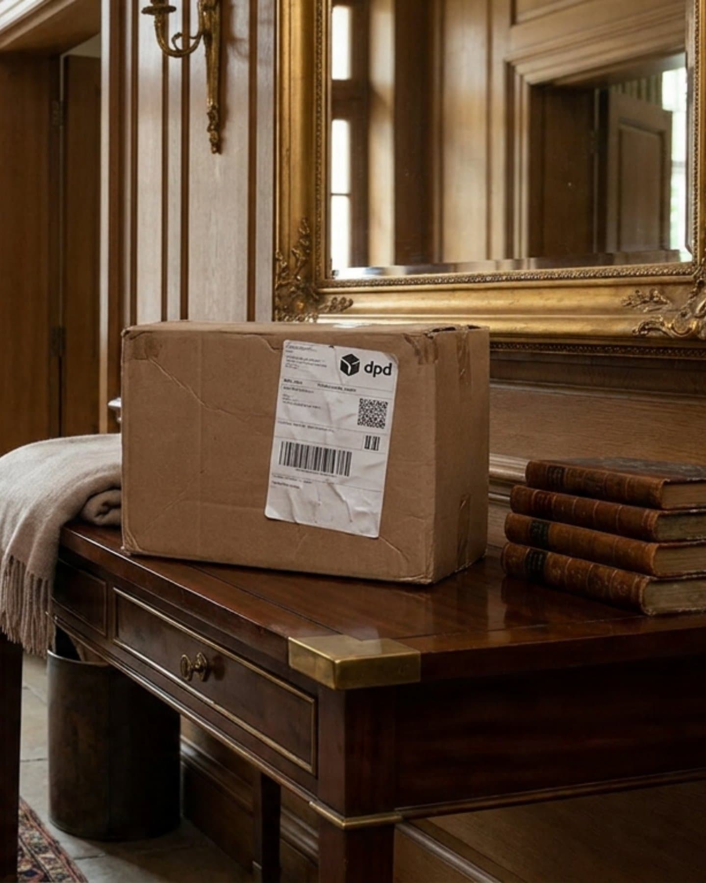 The parcel in the hall, upright