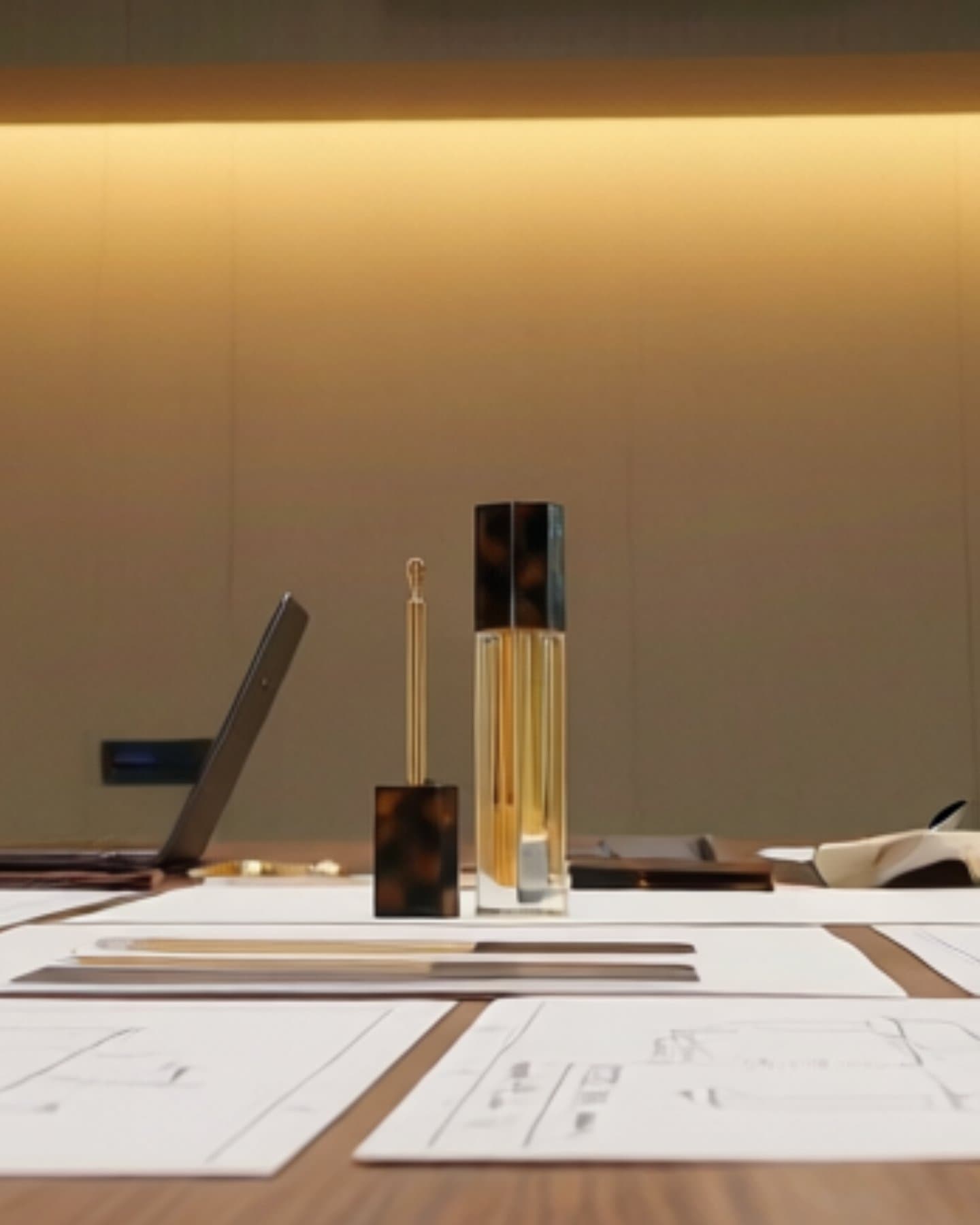 The serum on a desk of plans