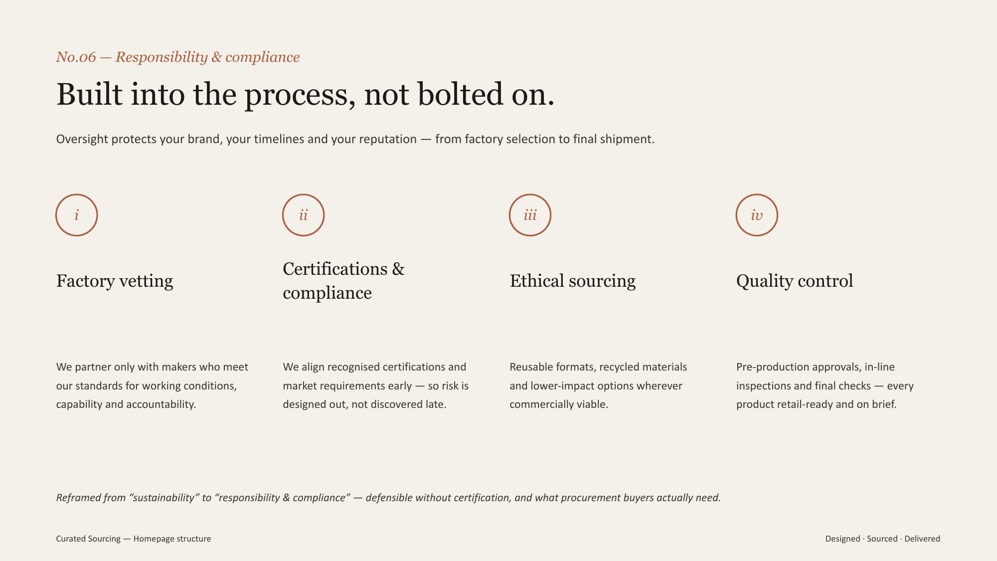 The homepage structure walkthrough: Responsibility and compliance