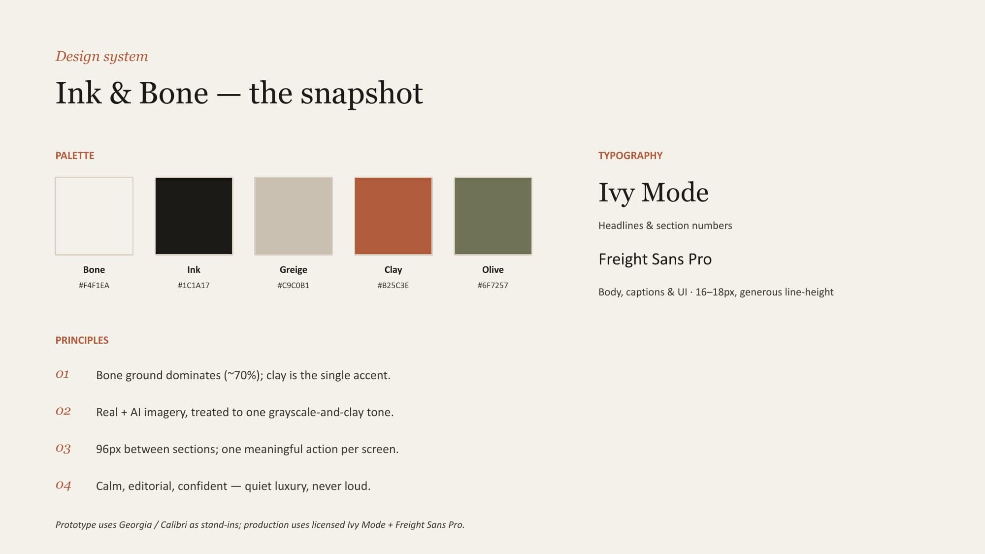 The homepage structure walkthrough: The design system, Ink and Bone