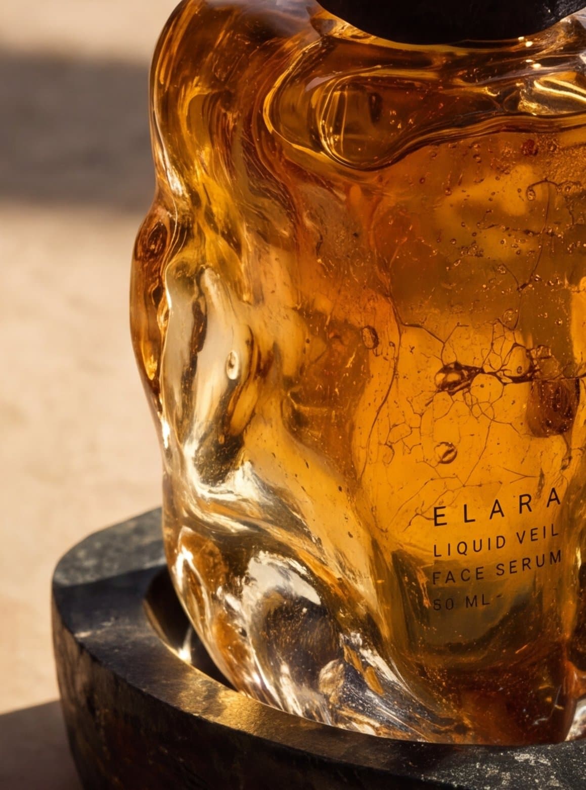 The bottle's curve in raking light