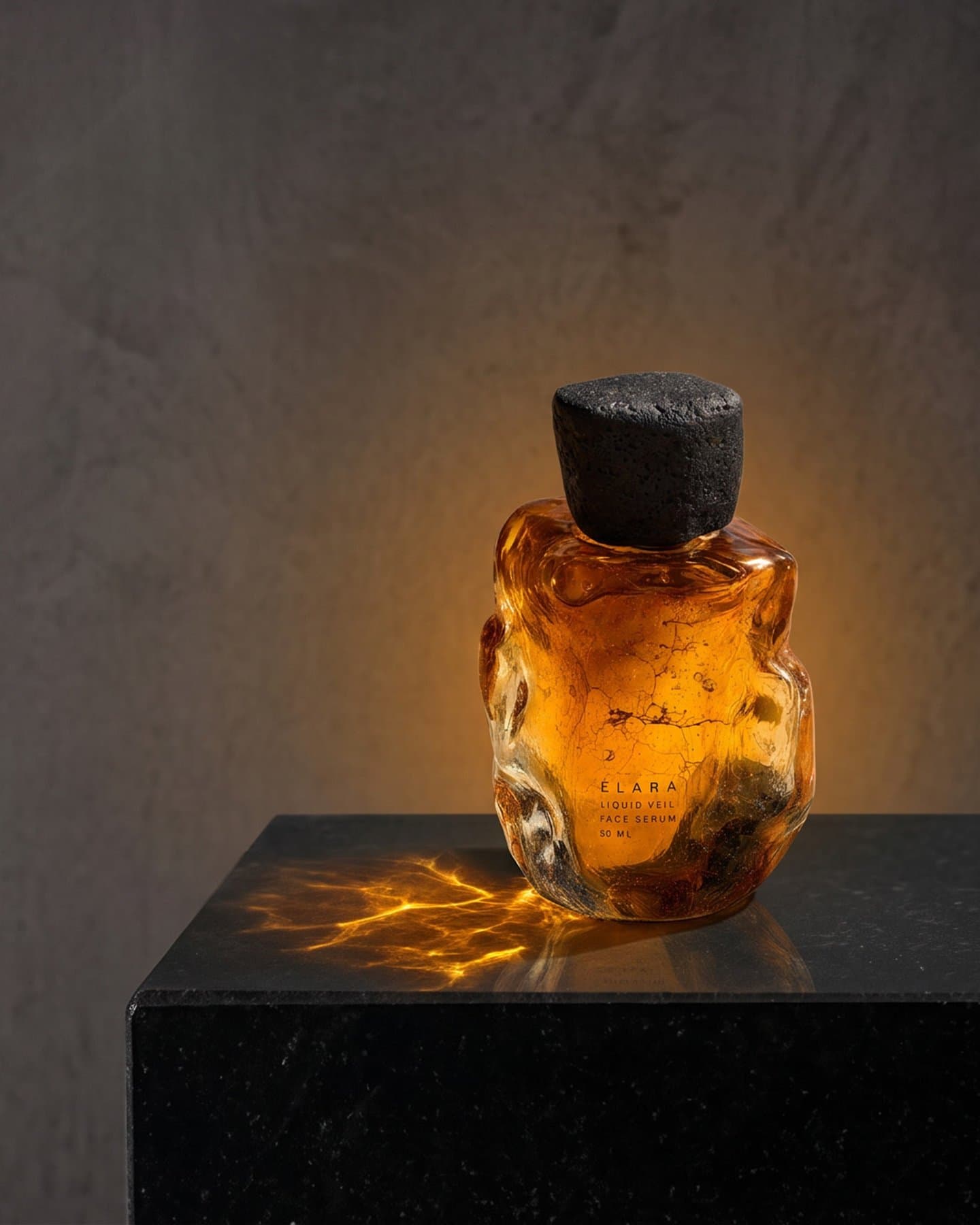 The bottle on a black plinth