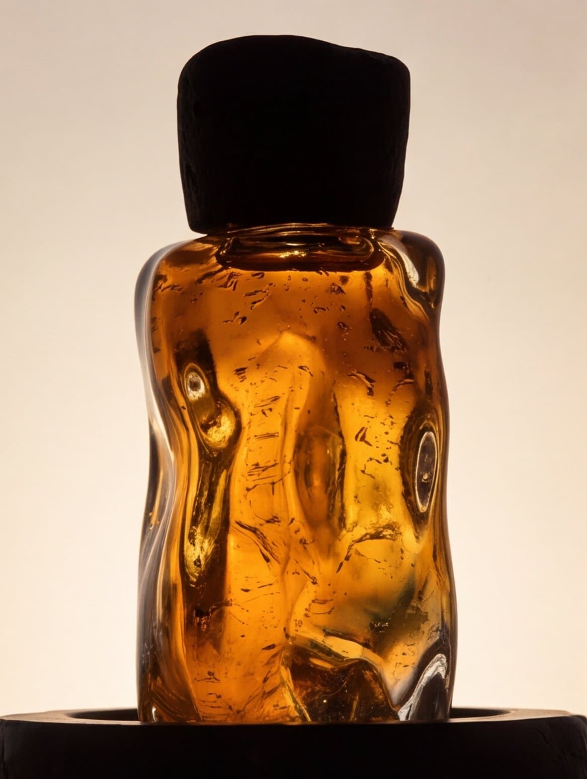 The bottle in silhouette against the sun