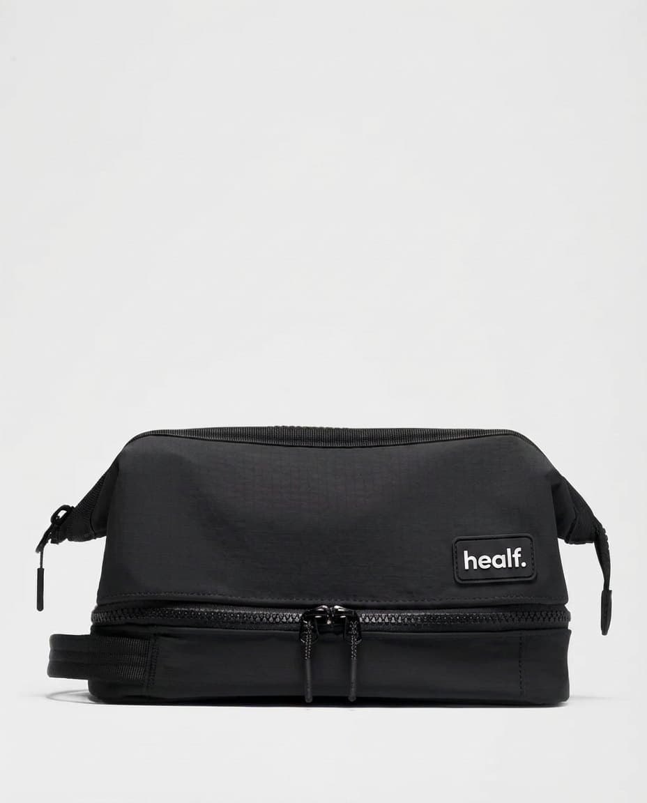 The black wash bag from the front