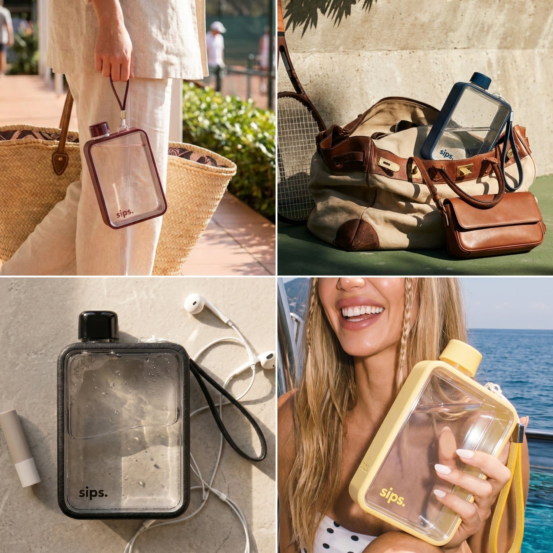A grid of the bottle in use, the Amazon tile