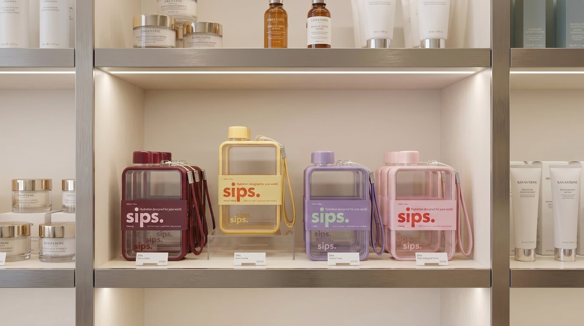 Bottles on shelves, a second angle